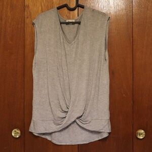 Gray Short Sleeve Draped Front Top – Crossover Design